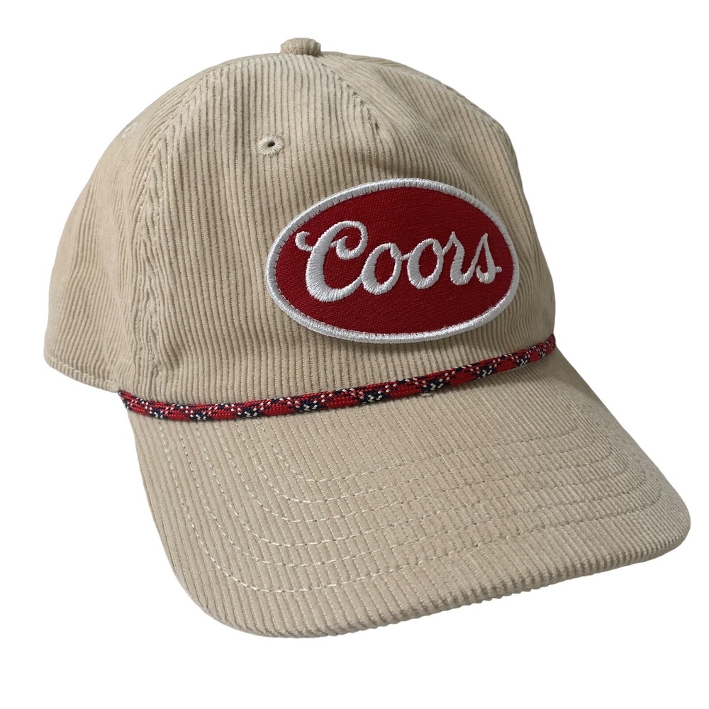 Banquet Coors Beer Tan Adjustable Corduroy Red Rope Snapback Hat Cap OSFM